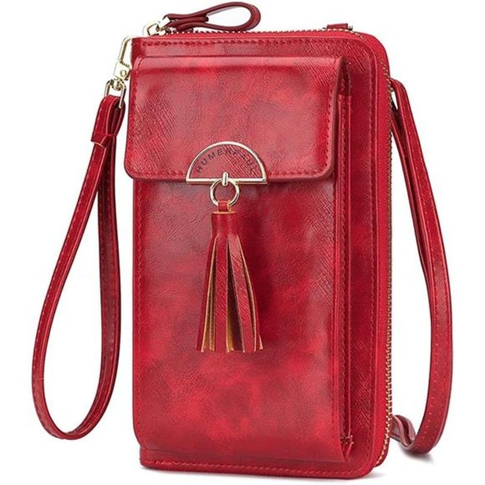 Red Leather RFID Blocking Crossbody Bag for Women